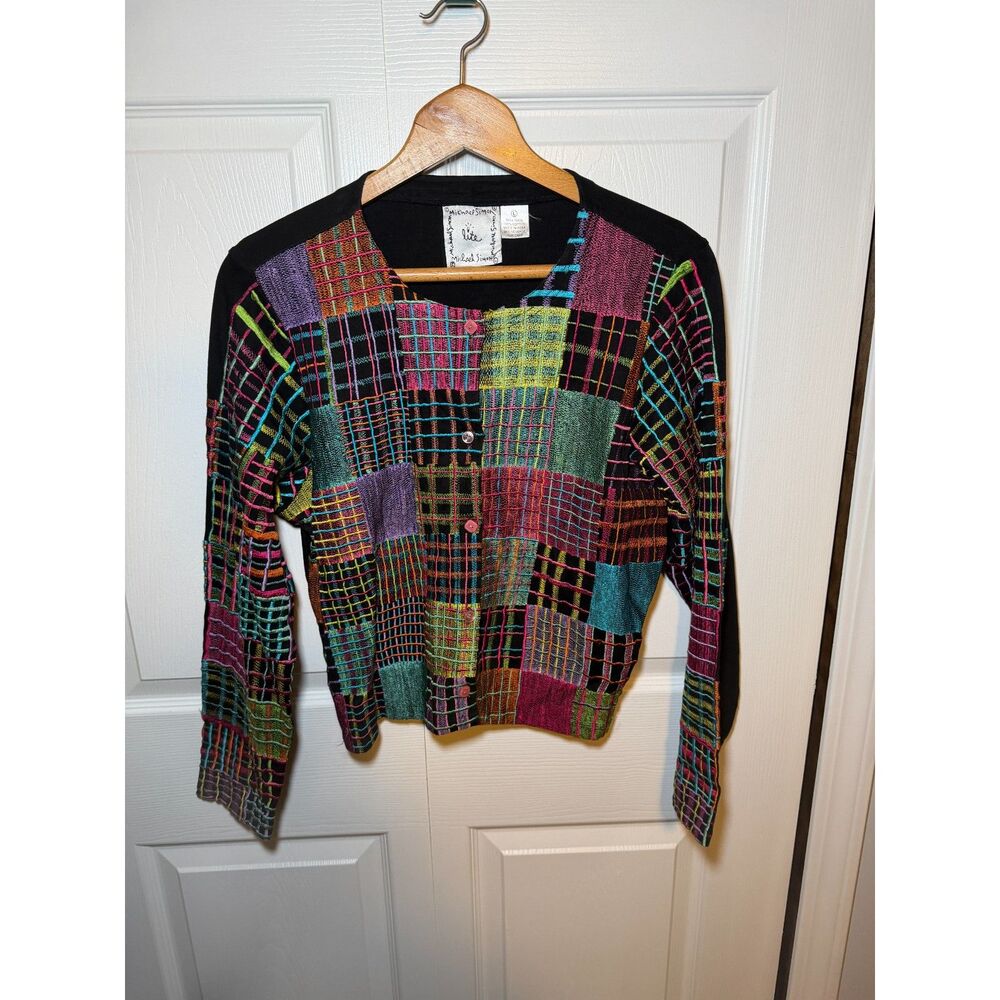Michael Simon Lite Women's Large Colorful Patchwork Embroidered Cardigan